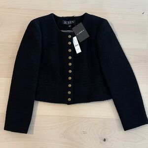 J. Crew Women's Black Cropped Jacket with Gold Buttons - Size 6